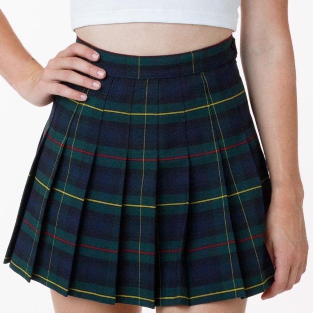 American Apparel plaid pleated mini tennis skirt (green)